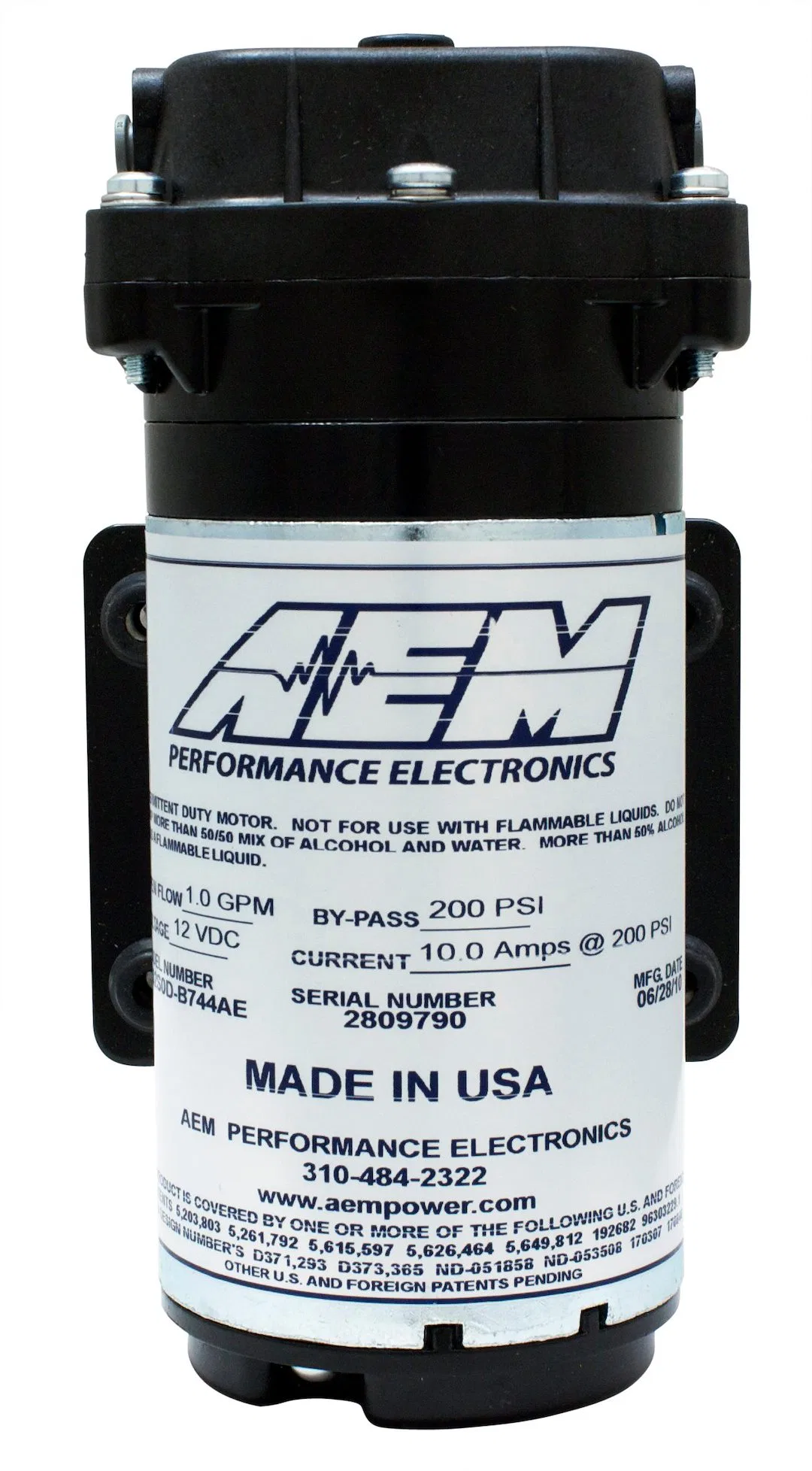 30-3015 – AEM ELECTRON Water Injection System Pump, Recirculation Style 200 PSI 1/4 Inch Push Lock Hose Pump